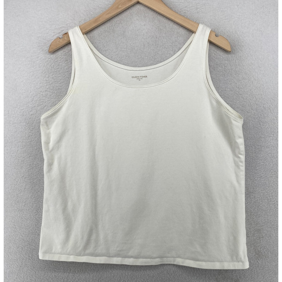 EILEEN FISHER Tank Top XL Stretch Organic Cotton Jersey Scoop Neck White USA - Picture 1 of 12